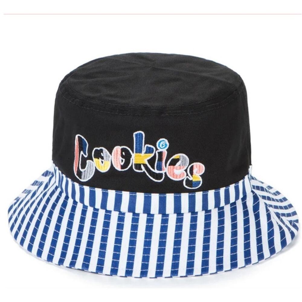 NWOT Cookies Montauk Bucket Hat Black Blue Stripes Sz S/M